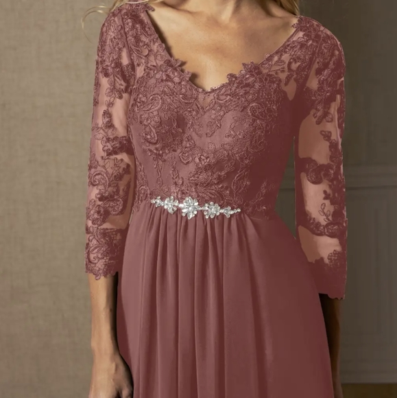 AZAZIE HAYEKA-Line Lace Chiffon Floor-Length Dress Desert Rose Bridesmaid gown - Picture 11 of 16